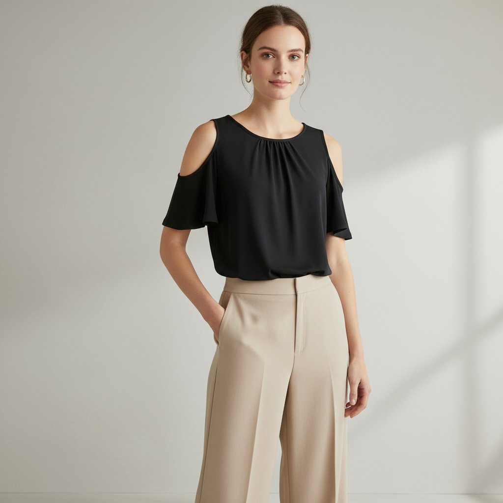 Schwarze Polyesterbluse