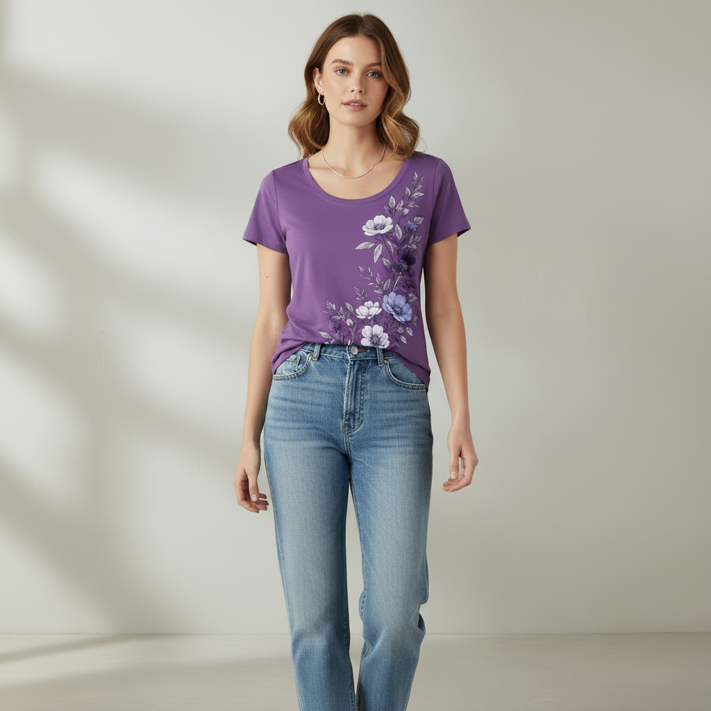 Lila Baumwoll-T-Shirt